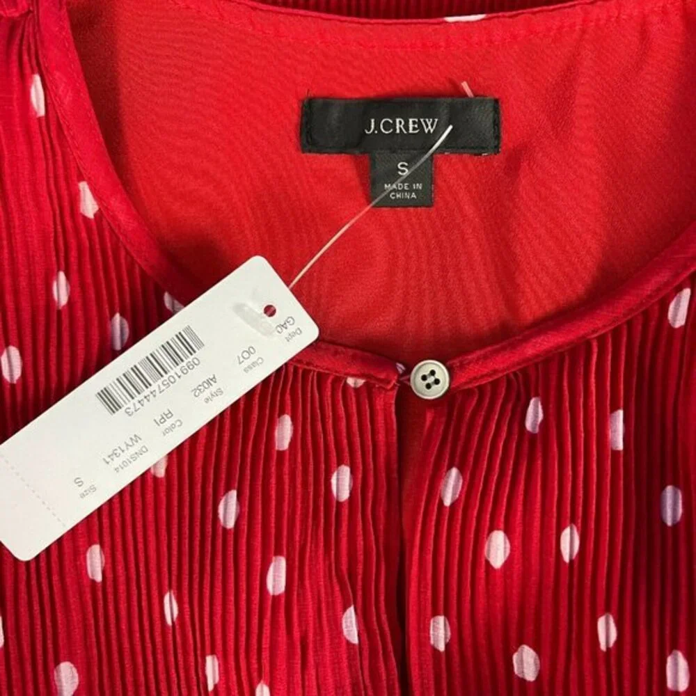 J Crew Ruffle-trim Pleated Top Polka Dot Lined Blouse Long Sleeve Women S NWT‎